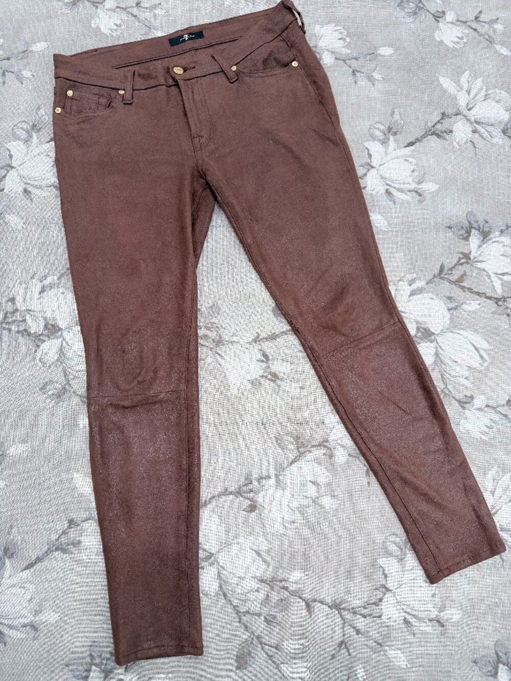 7 For All Mankind Brown Coated Skinny Jeans Women’s 29 Stretch Faux Leather Moto